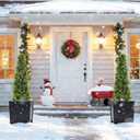 4ft Artificial Boxwood Topiary Trees, Set of 2 UV Resistant Faux Evergreen Shrubs and Bushes for Outdoor Planters, Realistic Fake Plants for Front Porch Outside Patio Yard, 4 Foot Tall
