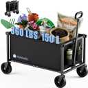 Collapsible Wagon Cart with Wheels, 150L Lightweight Foldable Utility Cart, Portable Rolling Wagon for Garden, Shopping, Sports, Camping, Transport, Black