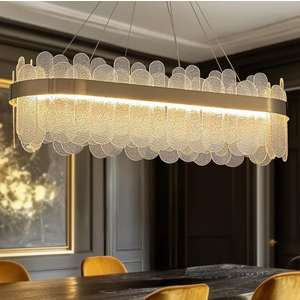 Gold Rectangle Chandelier for Dining Room,Modern LED Luxury Chandeliers, Linear Glass Pendant Hanging Lighting Fixture for Kitchen Island, 3-Color Dimmable, L39.3'' × W13.8'' × H10.6''