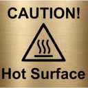 Caution Hot Surface Sign, Adhesive, Sticker, Notice - engraved with Universal Icon Symbol and Text (Size 12cm x 10cm) (Gold)