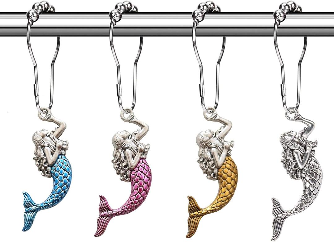 Sea Theme Shower Curtain Hooks - Decorative Shower Curtain Rings Rust Proof Shower Hooks for Curtain Liner,Ocean Beach Shower Curtain Hooks, Coastal Tropical Bathroom Decor (Multicolour)