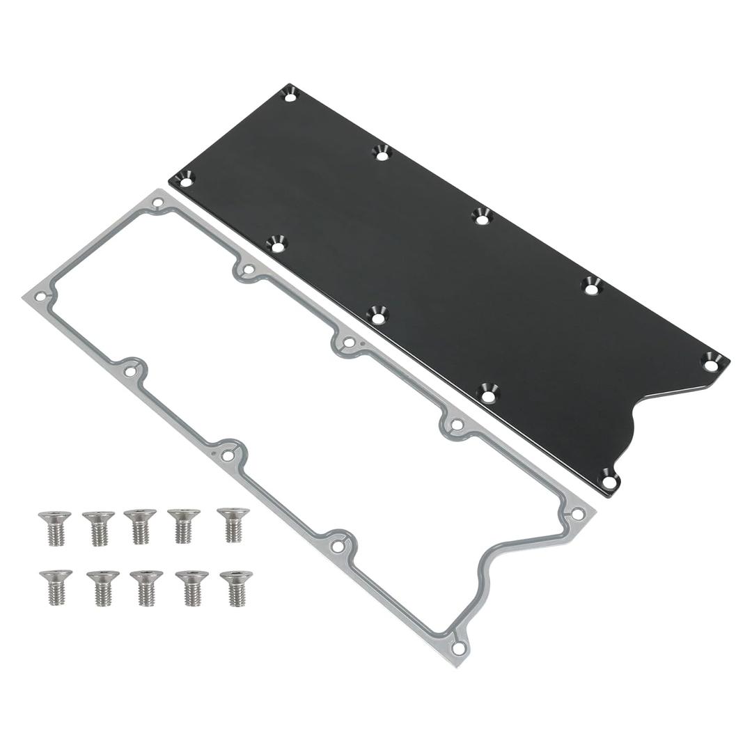 LS Gen 3 (III) Valley Cover Plate Kit with Gasket and Seals (Bolt)Low Profile and Non Knock Sensor Hole Compatible with GM LSX LS1 LM7 LR4 LQ4 LS6 L59 LQ9 LM4 L33 Chevy GMC Silverado Sierra SUV Black