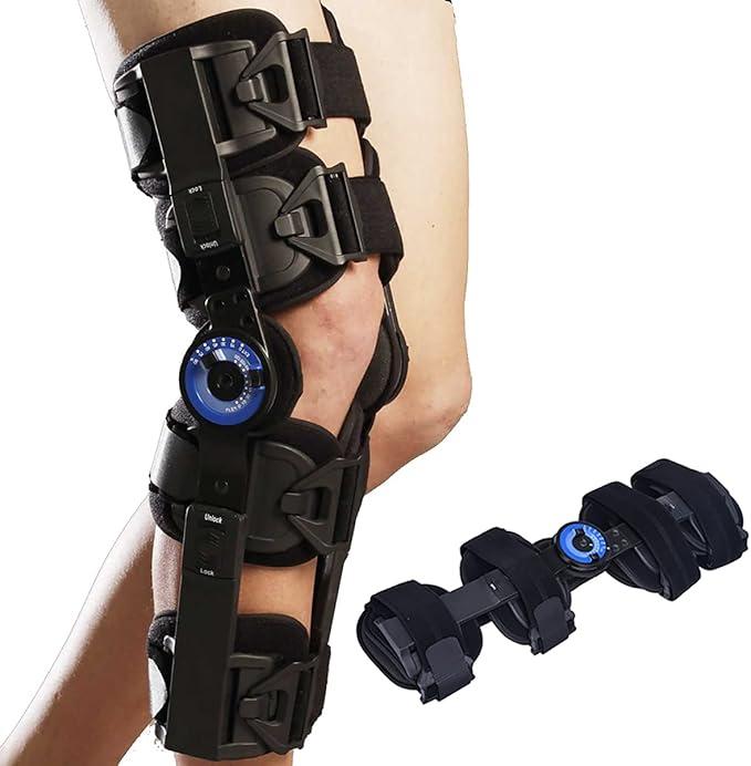 Orthomen Hinged ROM Knee Brace, Post Op Knee Brace for Recovery Stabilization, Adjustable Medical Orthopedic Support Stabilizer After Surgery, Universal (One Size)
