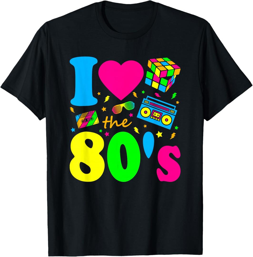 I Love The 80's Eighties Party Dress Retro T-Shirt, Size M