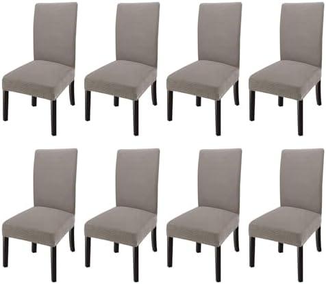 GoodtoU Dining Room Chair Covers Set of 8, Stretch Kitchen Chair Covers, Washable Removable Chair Seat Protector for Home & Hotel, Taupe 36x14