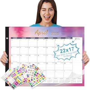 Gannyfer Desk Calendar 2026-2027, 18 Month Large Desk Calendar, Use Now Through Mar 2027, 22" x 17", Thick Paper, Corner Protectors, Large Ruled Blocks with Notes Section, Colorful Watercolor, 6 Stickers Included