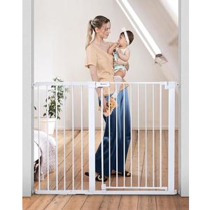 Baby Safety Gate Comomy, The Safety Gate Adjusts to fit Openings Between 29.5 and 48.8 inches wide, Pressure Mount, Auto Close,Walk Thru, White