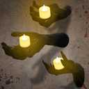 Pack of 3 Wall Mounted Creepy Reaching Hands with Lighted Candles for Scary Halloween Decorations, Life-Sized Horror Hands for Gothic Wall Decorations Indoor/Outdoor (Style-1)