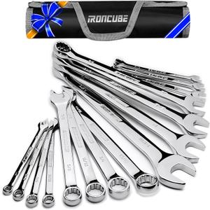 Combination Wrench Set Long SAE: 15-Piece 1/4'' to 1-1/16'' - CR-V Mirror Polished - Carry Bag For Car or Motorcycle Tools Combination Wrench Set Long SAE: 15-Piece 1/4'' to 1-1/16'' - CR-V Mirror Polished - Carry Bag For Car or Motorcycle Tools