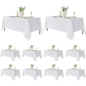Fitable 10 Pack Rectangle Tablecloths: Stain Resistant Wrinkle Free Circle Table Clothes, Washable Reusable Polyester Table Covers for Wedding Party Birthday Banquet Reception(White, 70x120 Inch)