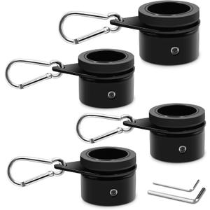 Anovo Flag Pole Rings, Aluminum Alloy Flagpole Rings 360 Rotating Anti Wrap Flag Mounting Ring, Spinning Flag Pole Clips with Carabiner for 0.75-1.02 Inch Diameter- Pack of 4 (Black)