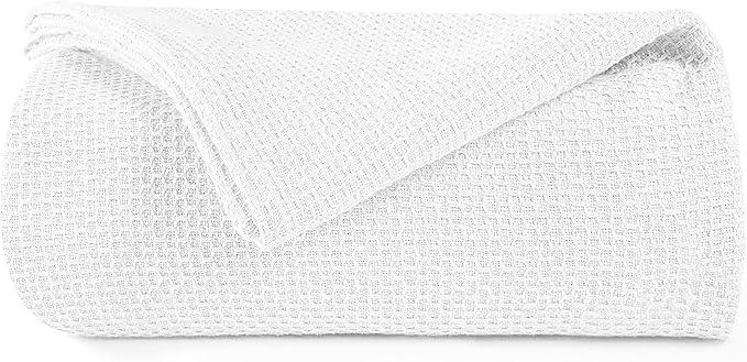 BOUTIQUO 100% Cotton Bed Blanket, Breathable Thermal Blanket King Size, Soft Honeycomb Waffle Blanket 90"x102", Cotton Bed Blanket, Perfect for Layering Any Bed for All Season, White King