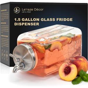 Le'raze 1.5-Gallon Glass Beverage Dispenser - Modern, Clear & Stainless Steel - Gravity Dispenser with Stainless Steel Spigot