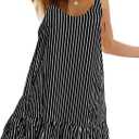 Qearal Womens Sundresses Boho Floral Printed Dress Summer Sleeveless Beach Mini Dress with Pockets (Black, M)