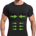 Lgtfy 4D Mens Compression Shirt Short Sleeve, Gynecomastia Tummy Control Back Support Undershirt, Slimming Vest (Black, L)