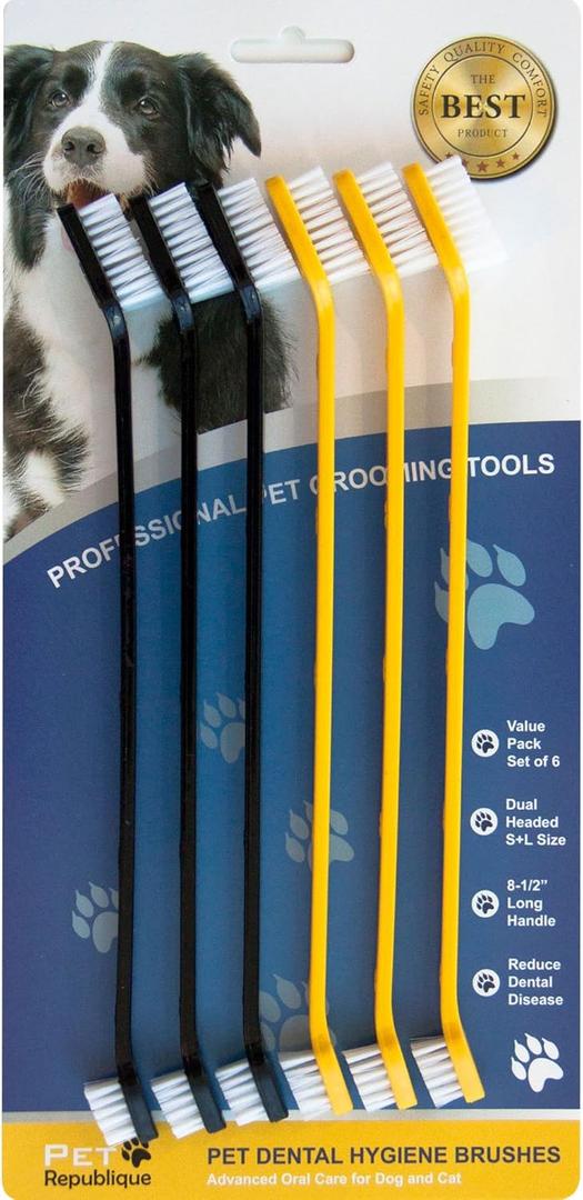 Pet Republique Dog Toothbrush Set of 6  Dual Headed Dental Hygiene Brushes for Small to Large Dogs, Cats, and Most Pets