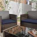3 Pack Outdoor Patio Seat Cushions Replacement Covers Fit for 4 Pieces 4-Seater Wicker Rattan Patio Conversation Set Loveseat Chair Couch Furniture,36x18x2,18x18x2,Navy Blue-Cover Only