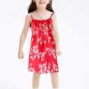 QRT Hawaiian Girls Red Dress CostumeSunglasses Flower Hair Clip,Princess Sundress Halloween Cosplay Beach Party Outfit (110)