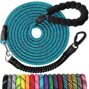 Long Dog Leash 10 FT: Heavy Duty Rope Leashes for Dogs Training with Swivel Lockable Hook Reflective Threads Bungee and Padded Handle - Dog Lead for Large Small Medium Dogs Outside Walking Hiking Blue