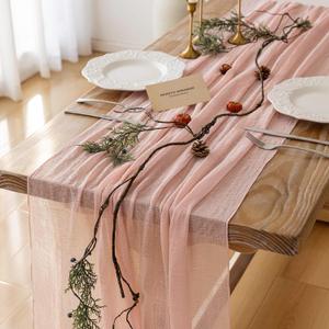 Keketo Pink Spring Table Runner Cheese Cloth Rustic Gauze Cheesecloth Table Runner 120 Inch 10 FT for Wedding Baby Shower Bridal Shower Party Sheer Boho Summer Home Decorations