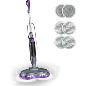 Steam Mop with Rotating Pads, 4 Modes, LED Lights, Swivel Steering, Safe for Sealed Hard Floors