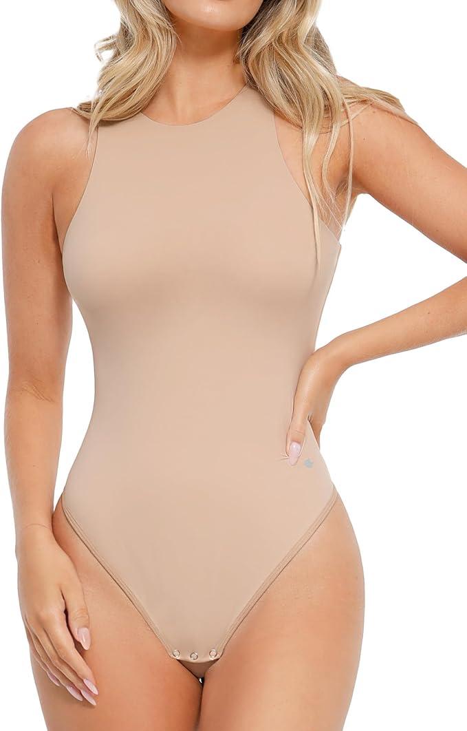 Popilush Body Suits for Womens - Sleeveless Crew Neck Tank Top - Tummy Control Shapewear Bodysuit - Going Out Tops, M