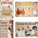 Chicken Signs - Coop Funny Outdoor Chicken Decor Bundle 4 Pieces Chicken Farmhouse Wall Decor Garage Retro Home Bar Table For Bar Sign 8X12 Inch