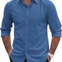 COOFANDY Mens 2-in-1 Dress Shirts Detachable Collar Long Sleeve Wrinkle Free Shirt Business Casual Button Down Shirt (XX-Large, Navy Blue)