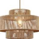 17.7 Boho Rattan Chandeliers Light Fixture, 1-Light Hand Woven Farmhouse Rustic Chandelier Hanging Light for Dining Rooom, Kitchen, Living Room, Foyer, 17.7"Brown