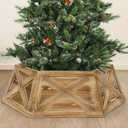 Yoochee Wooden Christmas Tree Collar, 6 Panels 30'' Hexagon Burned Christmas Tree Base Cover Decor for Artificial Tree,Rustic Farmhouse Tree Skirt Alternative for 4-7.5 ft Tree, Fit 27'' Tree Stand
