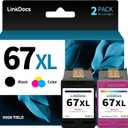 LinkDocs 67xl Ink Cartridges Combo Pack Remanufactured Replacement for HP Ink 67 Work with HP DeskJet 2855e 2800e 2755e Envy 6055e Pro 6400 6455 DeskJet 2732 2752 Printers (2-Pack Black&Tri-Color)
