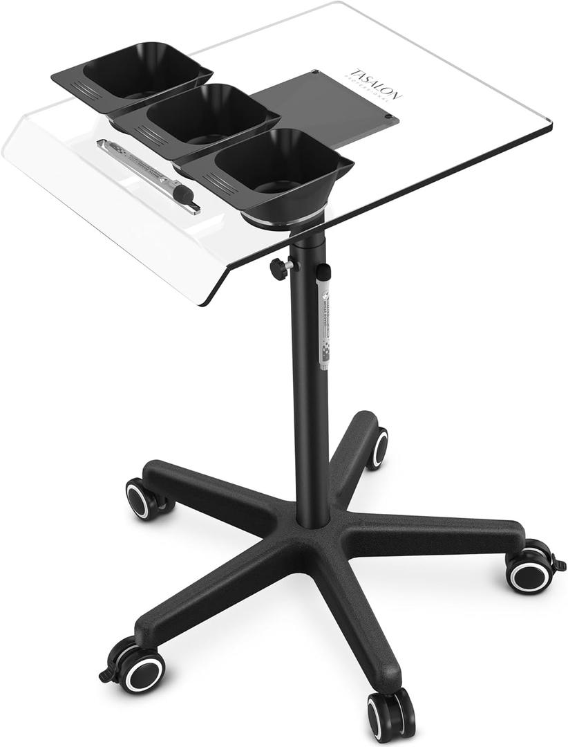 TASALON Ultimate Remarkable Color Station Salon Tray on Wheels, Cart with 3 Bowls, Adjustable Salon Service Rolling Tray, Hairdresser Color Station with Wheels - Hairstylist