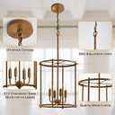 4 Light Chandelier,Farmhouse Ceiling Light Wood Grain Lantern Light Fixtures with Metal Cage Adjustable Height Rustic Hanging Light E12 Base for Kitchen Island, Dining Room, Living Room,Entryway