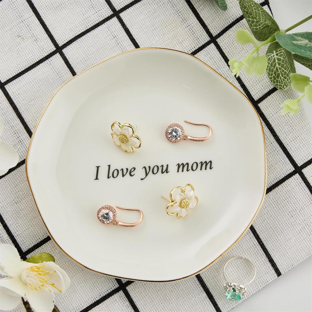 Gifts for Mom, Ceramic Jewelry Tray Ring Dish Mom Gifts, Valentines Day Christmas Mothers Day Birthday Gifts for Mom from Daughter Son