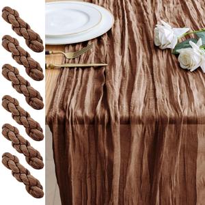 6PCS Table Runner Cheesecloth 10FT Brown Boho Gauze Cheese Cloth Rustic Sheer Table Runners for Wedding Bridal Baby Shower Party Decoration