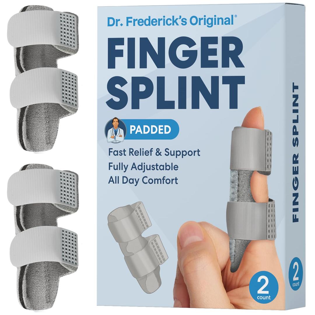 Dr. Frederick's Trigger Finger Splint - 2 ct - HSA/FSA - Index, Middle & Ring Fingers - Padded Brace for Arthritis, Mallet Finger, Tendonitis - Adjustable, Doctor-Developed - Regular Gray (Large)