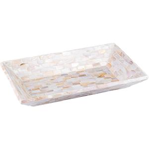 PEMAR 12"x7" Mother of Pearl Decorative Tray with Raised Edge for Coffee Table Perfume Living Room Kitchen Bathroom, Elegant Multipurpose Centerpiece Vanity, Fruit Display Bowl White Iridescent