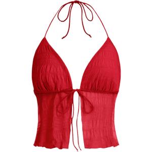 SOLY HUX Women's Y2K Tie Up Crop Top Backless Halter Neck Summer Going Out Cami Tops Coquette Shirts (Pure Red) S
