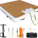 Inflatable Floating Dock with Wood Grain EVA, Non-Slip Water Floating Dock Swim Platform with Detachable Ladder Swim Deck Raft Water Platform for Lake Pool Ocean (6ft x 5ft x 6")