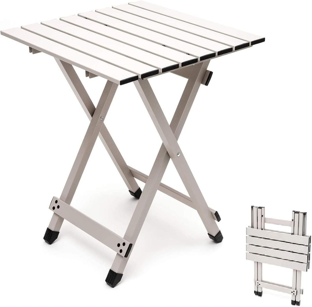 SUNNYFEEL Folding Camping Table - Lightweight Aluminum Portable Picnic Table, 18.5x18.5x24.5 Inch for Cooking, Beach, Hiking, Travel, Fishing, BBQ, Indoor Outdoor Small Foldable Camp Tables (Grey)