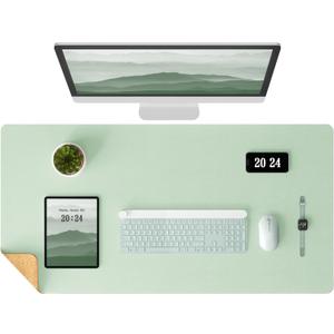 Aothia Double-Sided Desk Pad 25.6"x13.7" Large Mouse Pad, Leather Desk Mat with Eco Cork Protector, Waterproof Desk Blotter for Office/Home (Aqua)