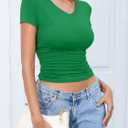 Abardsion Women Slim Fit Basic Tees Casual Short Sleeve V Neck Summer T Shirts Tops
