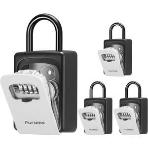 Puroma Lock Box, Large Key Lock Box Resettable Combination Code Lockbox, Portable Wall Mount Lockbox Security Safe Box for Outside Outdoor Home Office Door Handle House Key, Gray (4 Pack) (Grey)