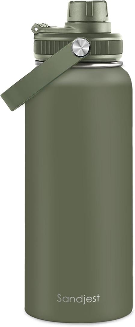 Insulated Stainless Steel Water Bottle 32oz, Vacuum Chug Lid Travel Tumbler for Men Friends Dad Brothers, Birthday Christmas Fathers Day (Olive)