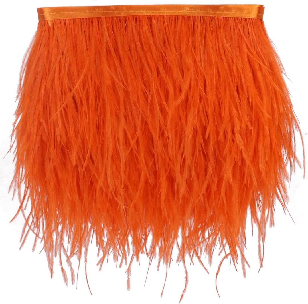 Ostrich Feathers Sewing Fringe Trim Ribbon for Crafts Clothes Accessories Latin Wedding Dress DIY 2 Yards 4-6inch Width (2 Yards, Orange Red)