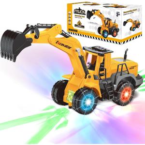 Car Toys for Toddlers, Excavator Toy with 2 Flashing Lights Music, Toy Trucks Construction Vehicle with 1 Moving Arm, Baby Toys for 3 4 5 6 Year Old Boys, Kids Valentine's Day Easter Birthday Gifts