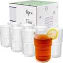 17oz Shatterproof Ribbed Glasses, Plastic Tumblers for Poolside  Clear Acrylic Cups, Stackable & Reusable, Dishwasher Safe Drinkware  Set of 8