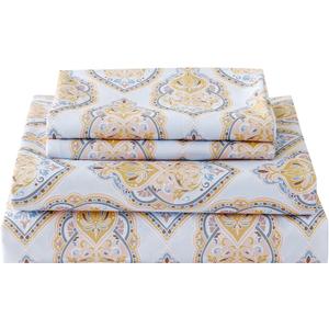 Queen Size Paisley Printed Sheet Set,4 Pieces Boho Style Breathable Soft Microfiber Bedsheets, Anti Pilling Deep Pockets Easy Care Bed Sheets, Yellow