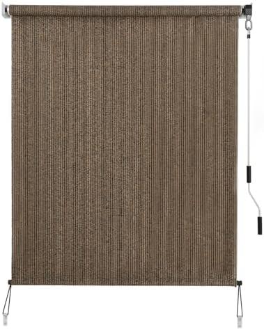 SEEYE Outdoor Sunshade Roller Shades 48" W x 96" H, Cordless Roll Up Shade Blinds Privacy Screen with 90% UV Protection, Exterior Patio Shade Cloth for Porch Pergola Balcony Windows, Mocha