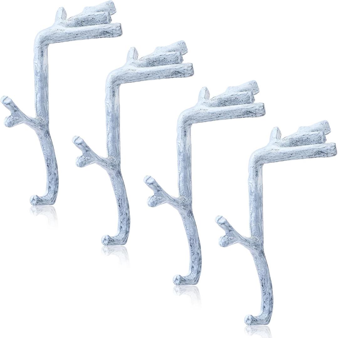 MorningRo 4 Pcs Heavy Duty Christmas Stocking Holders Cast Iron Hangers for Mantle Xmas Branch Stocking Holder with Protective Pad for Fireplace Home Shelf Can Hold Up 5 lbs (Retro White)
